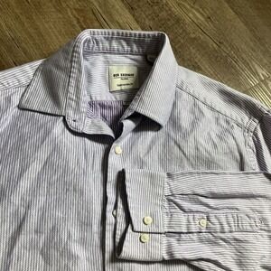 Ben Sherman Men Button Up Shirt Size 16 34/35 41 Purple‎ White Slim Fit